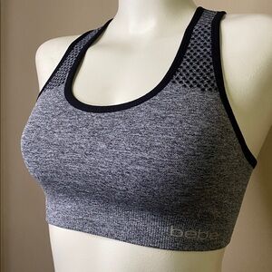 BEBE SPORT Gray Black Racerback logo Sports Bra M